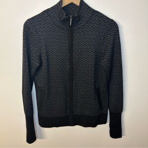 Aspen Women’s Black and Gray Printed Full Zip Cotton Blend Sweater, Size Medium
